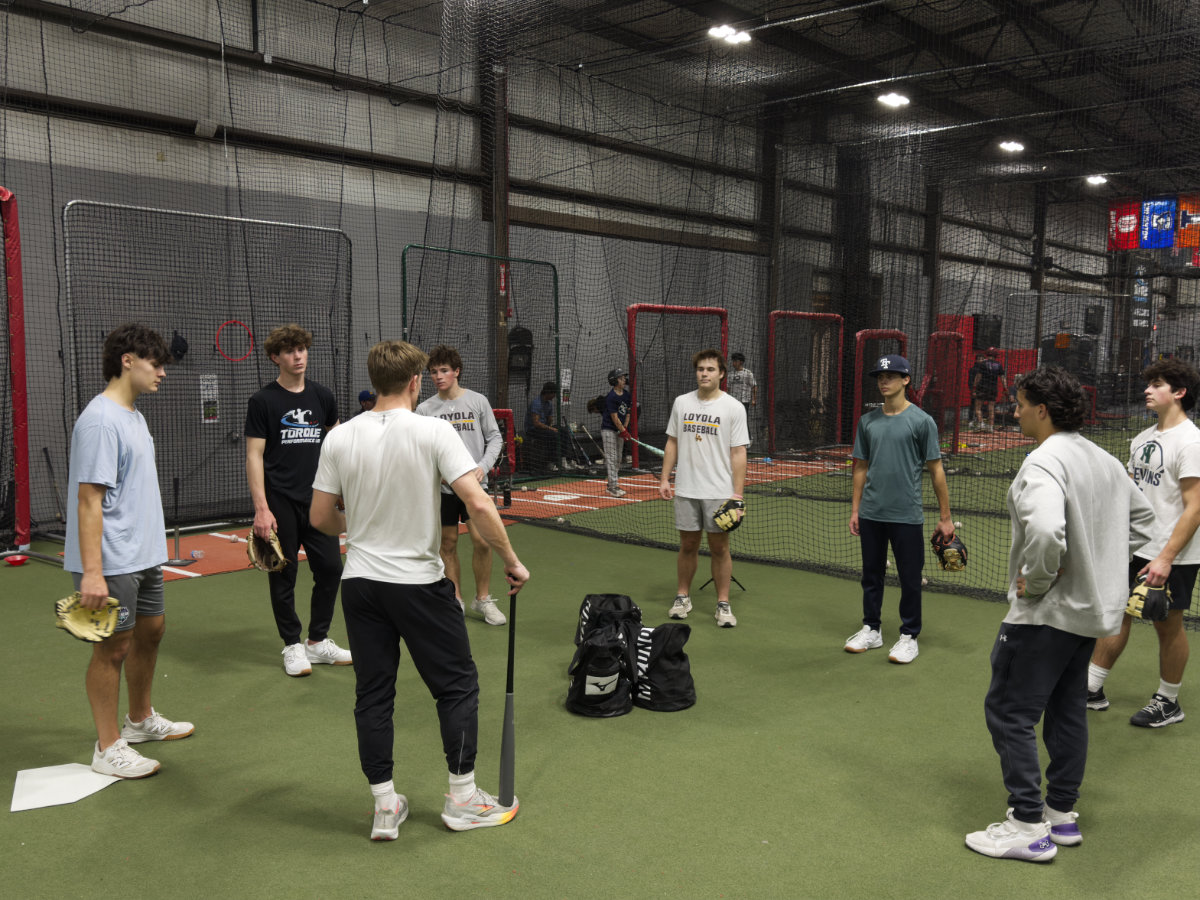 high school baseball camp students